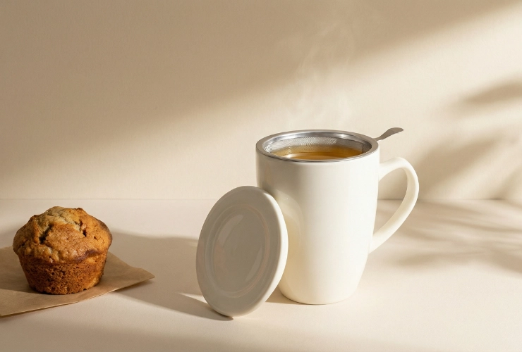 [Theemok met filter en deksel - crème] Theemok met filter en deksel - crème