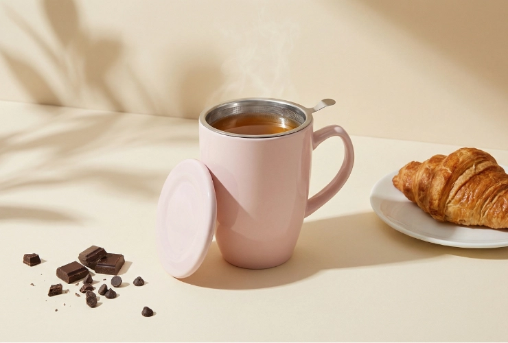 [Theemok met filter en deksel - poeder roze] Theemok met filter en deksel - poeder roze