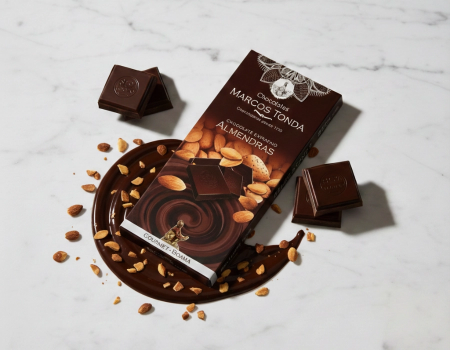 Gourmet pure chocolade Boama met diep geroosterde amandelen